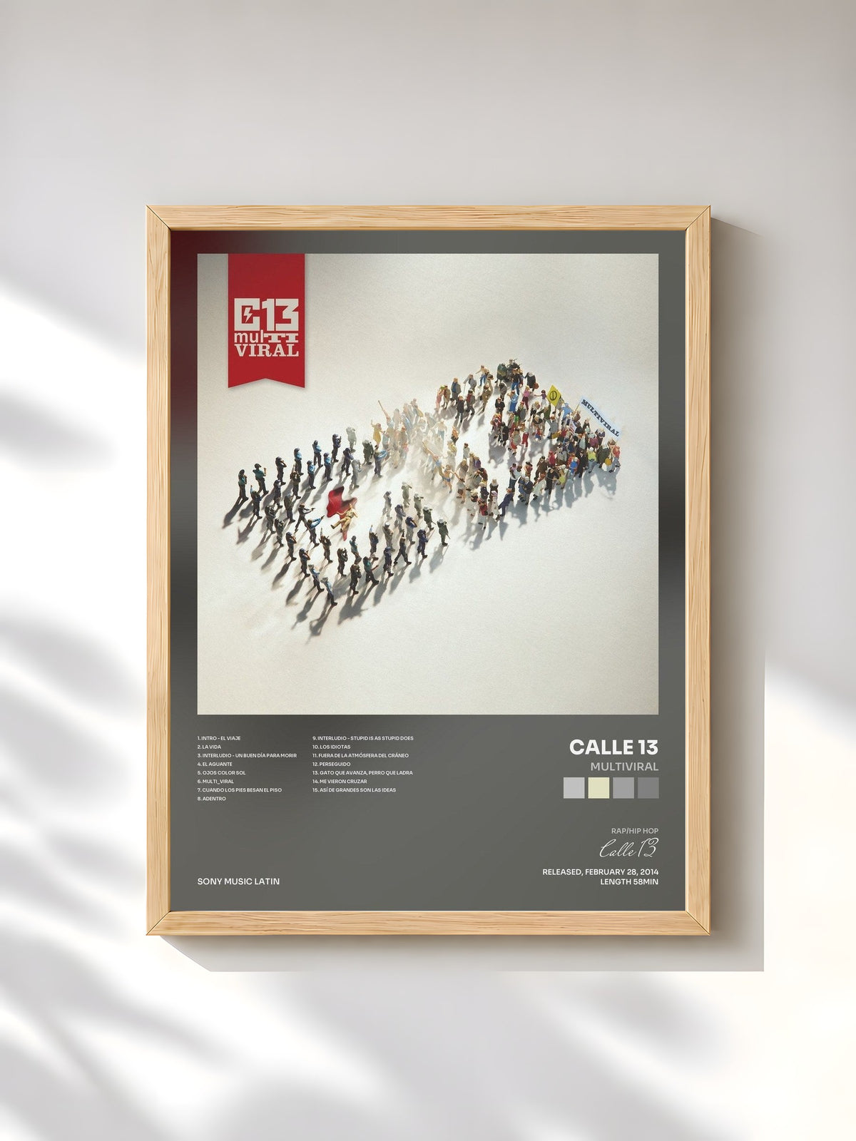 #bois Tableau de l'album MultiViral de Calle 13, cadre en bois brut, imprimé et encadré en France