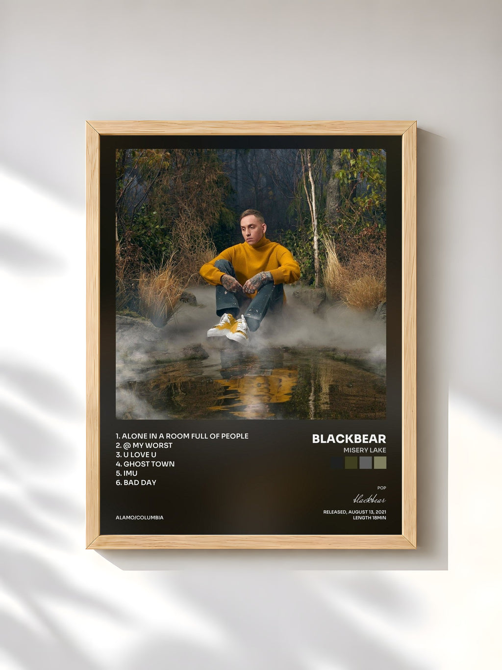 #bois Tableau de l'album misery lake de blackbear, cadre en bois brut, imprimé et encadré en France