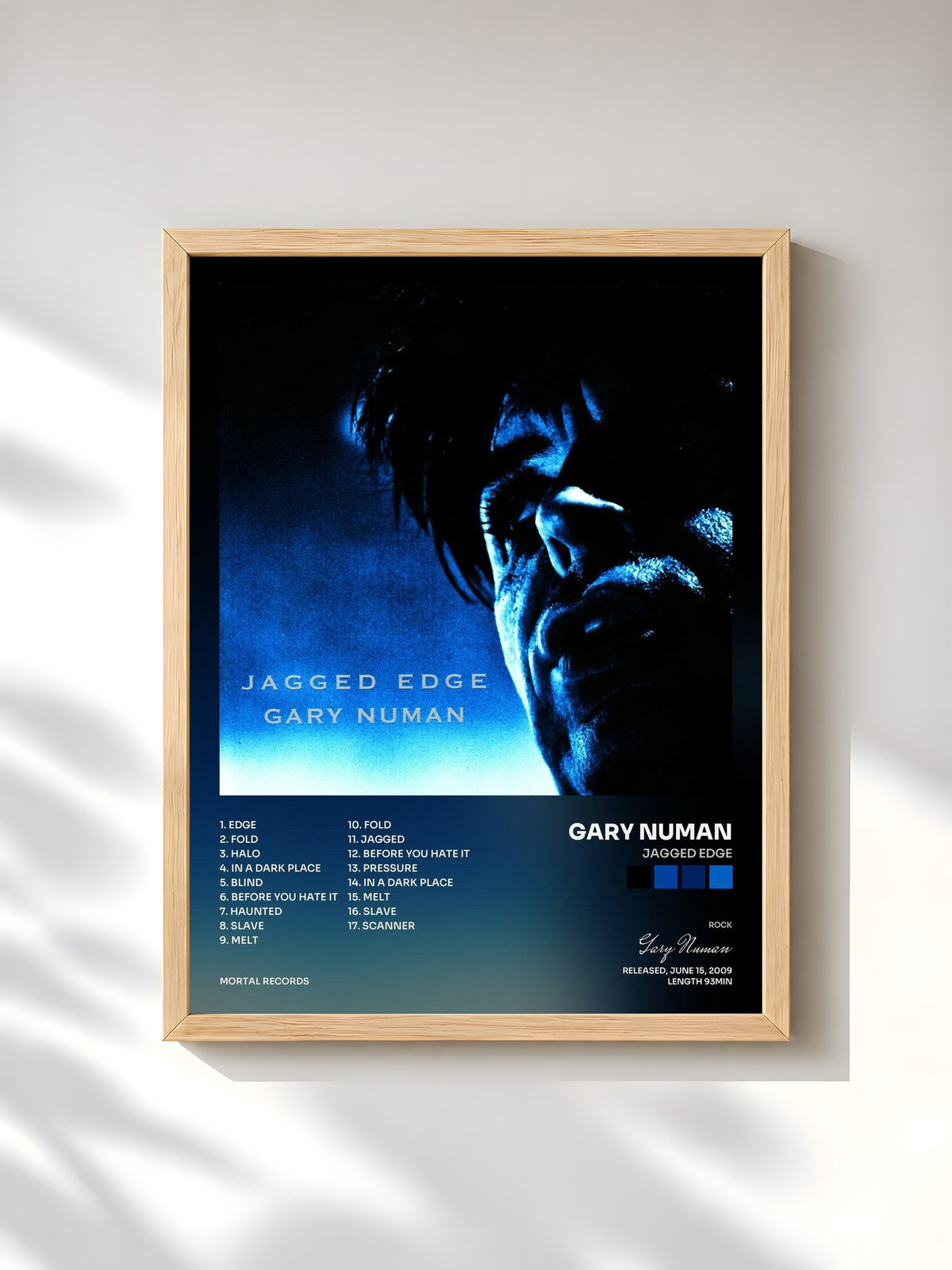 #bois Tableau de l'album Jagged Edge de Gary Numan, cadre en bois brut, imprimé et encadré en France