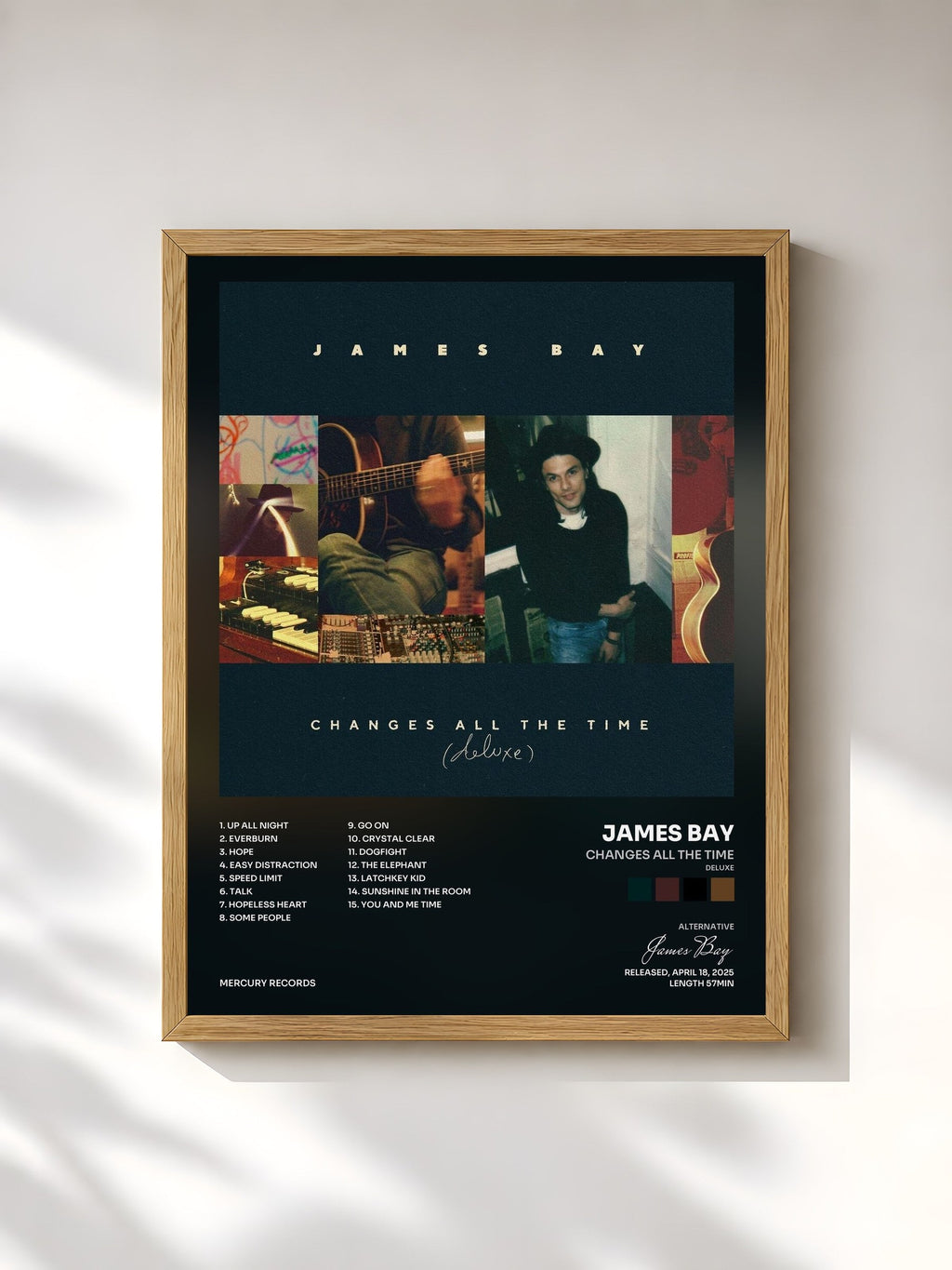 #bois Tableau de l'album Changes All The Time (Deluxe) de James Bay, cadre en bois brut, imprimé et encadré en France