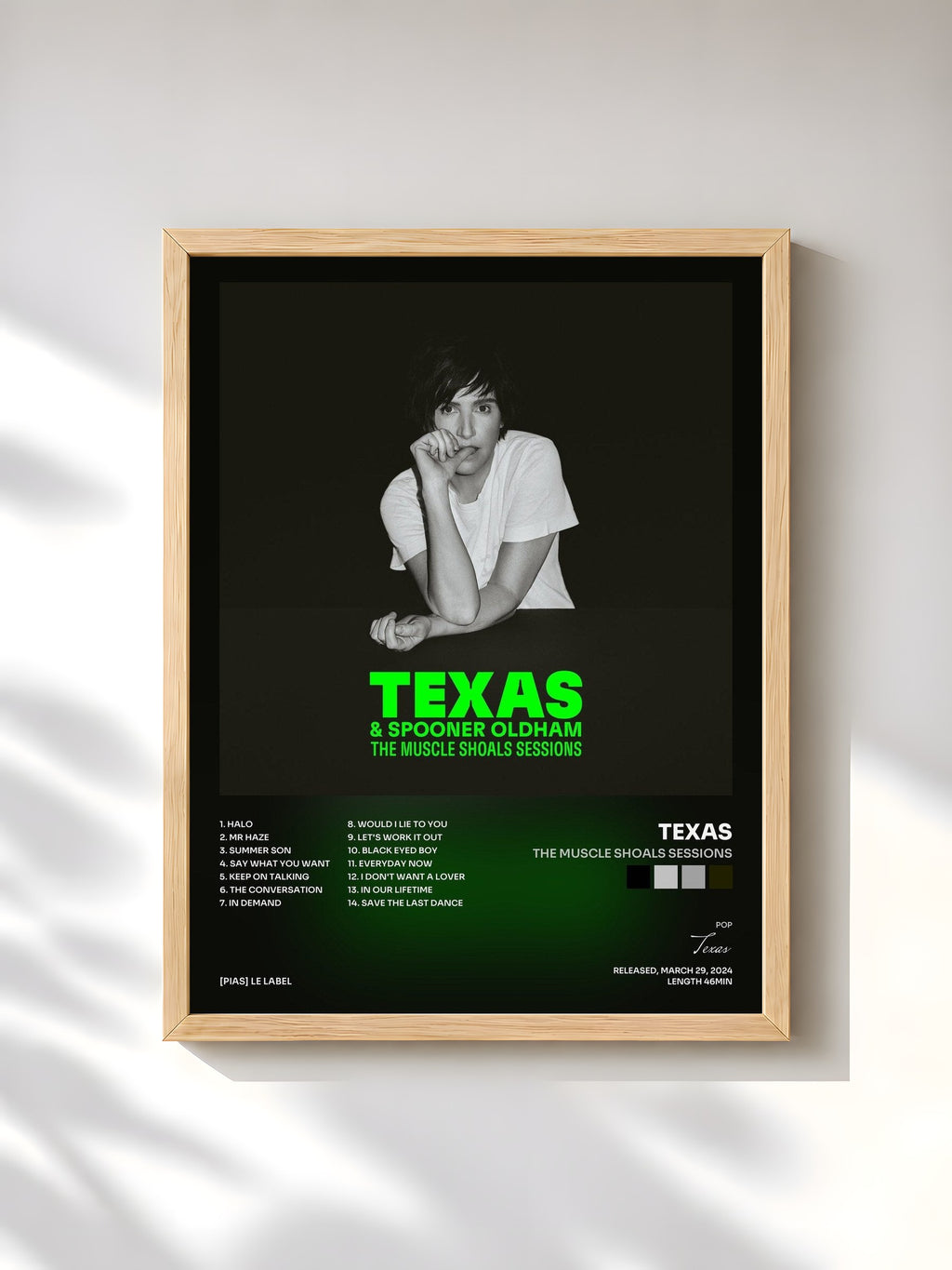 #bois Tableau de l'album The Muscle Shoals Sessions de Texas, cadre en bois brut, imprimé et encadré en France