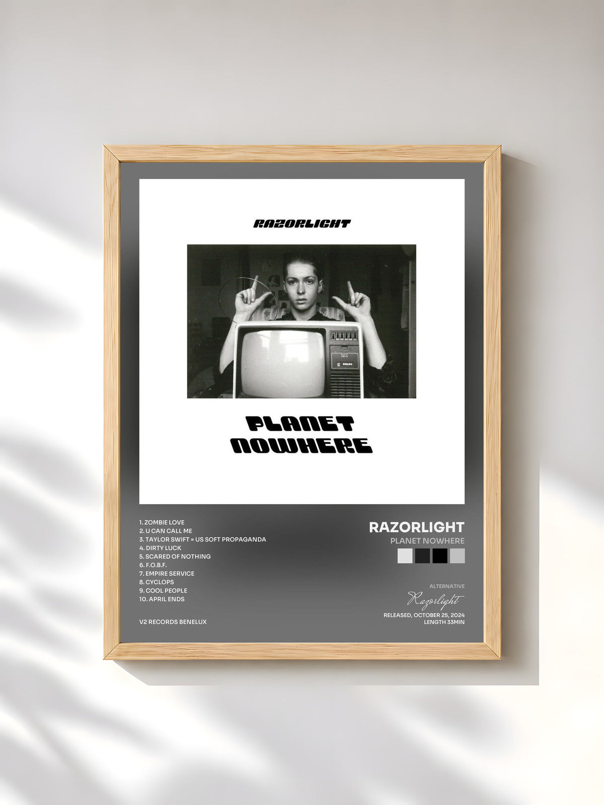 #bois Tableau de l'album Planet Nowhere de Razorlight, cadre en bois brut, imprimé et encadré en France