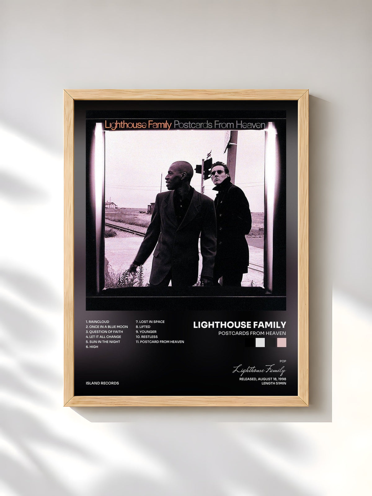 #bois Tableau de l'album Postcards From Heaven de Lighthouse Family, cadre en bois brut, imprimé et encadré en France