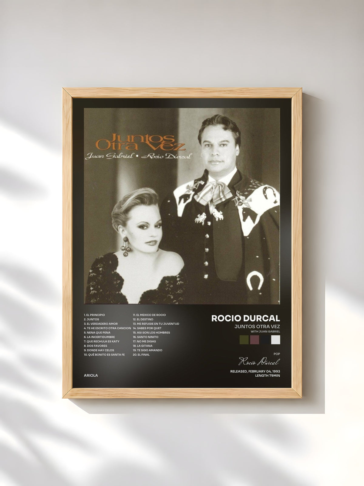 #bois Tableau de l'album Juntos Otra Vez (with Juan Gabriel) de Rocio Durcal, cadre en bois brut, imprimé et encadré en France