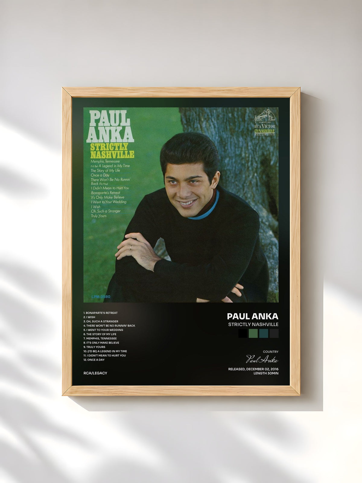 #bois Tableau de l'album Strictly Nashville de Paul Anka, cadre en bois brut, imprimé et encadré en France
