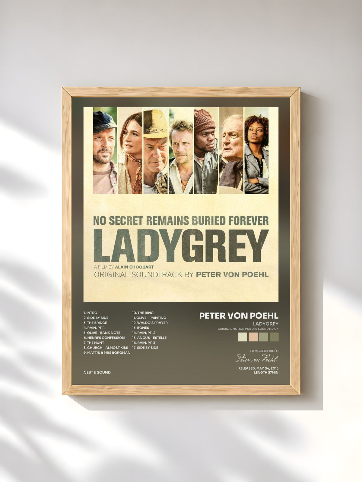 #bois Tableau de l'album Ladygrey (Original Motion Picture Soundtrack) de Peter von Poehl, cadre en bois brut, imprimé et encadré en France