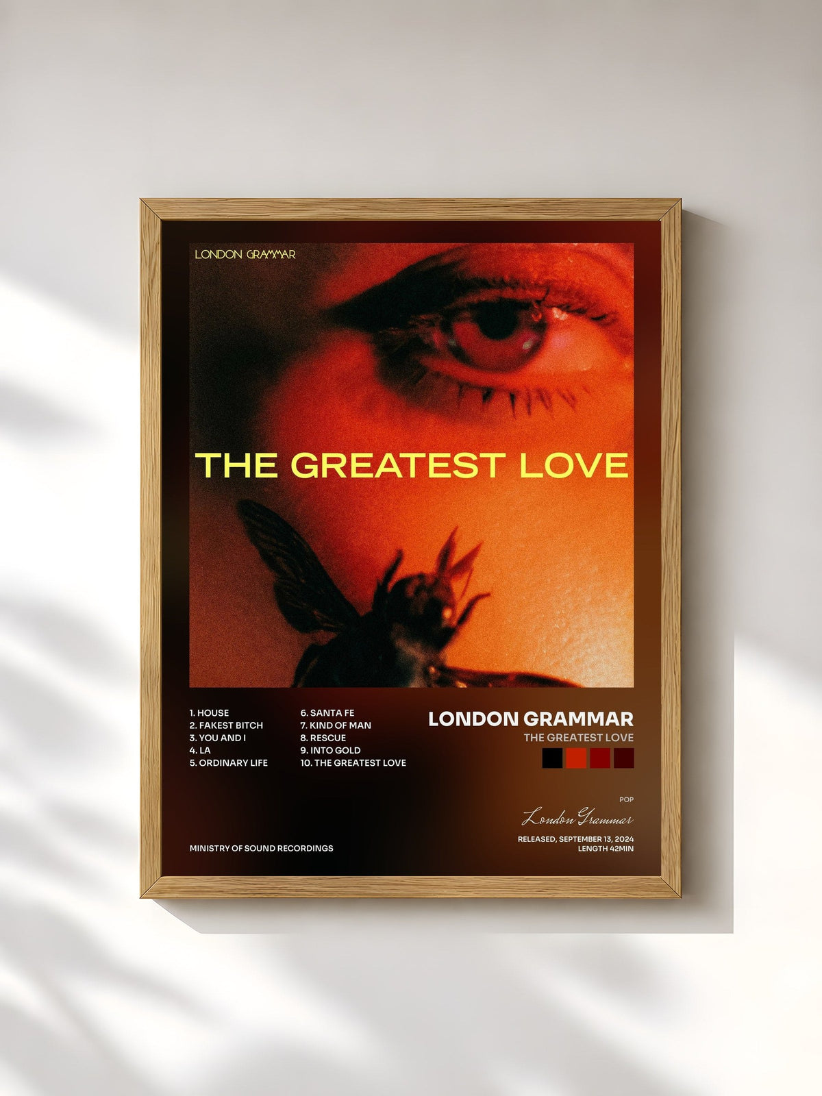 #bois Tableau de l'album The Greatest Love de London Grammar, cadre en bois brut, imprimé et encadré en France