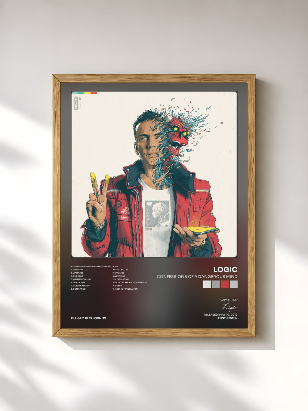 #bois Tableau de l'album Confessions of a Dangerous Mind de Logic, cadre en bois brut, imprimé et encadré en France