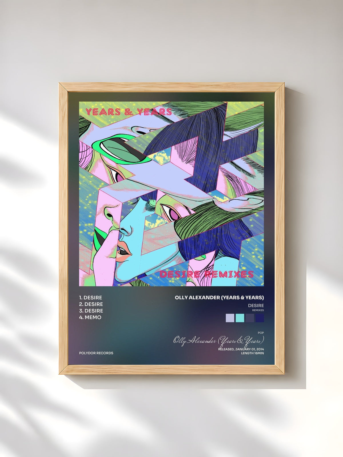 #bois Tableau de l'album Desire (Remixes) de Olly Alexander (Years & Years), cadre en bois brut, imprimé et encadré en France