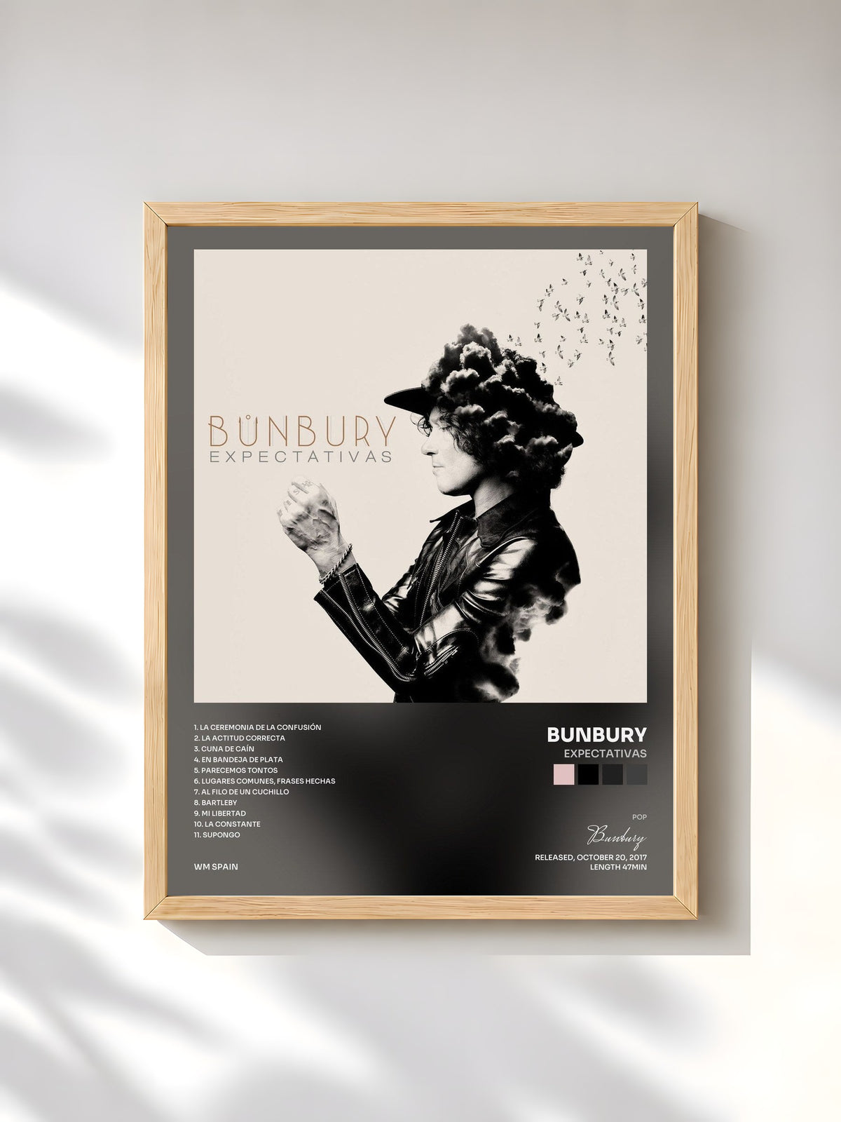 #bois Tableau de l'album Expectativas de Bunbury, cadre en bois brut, imprimé et encadré en France