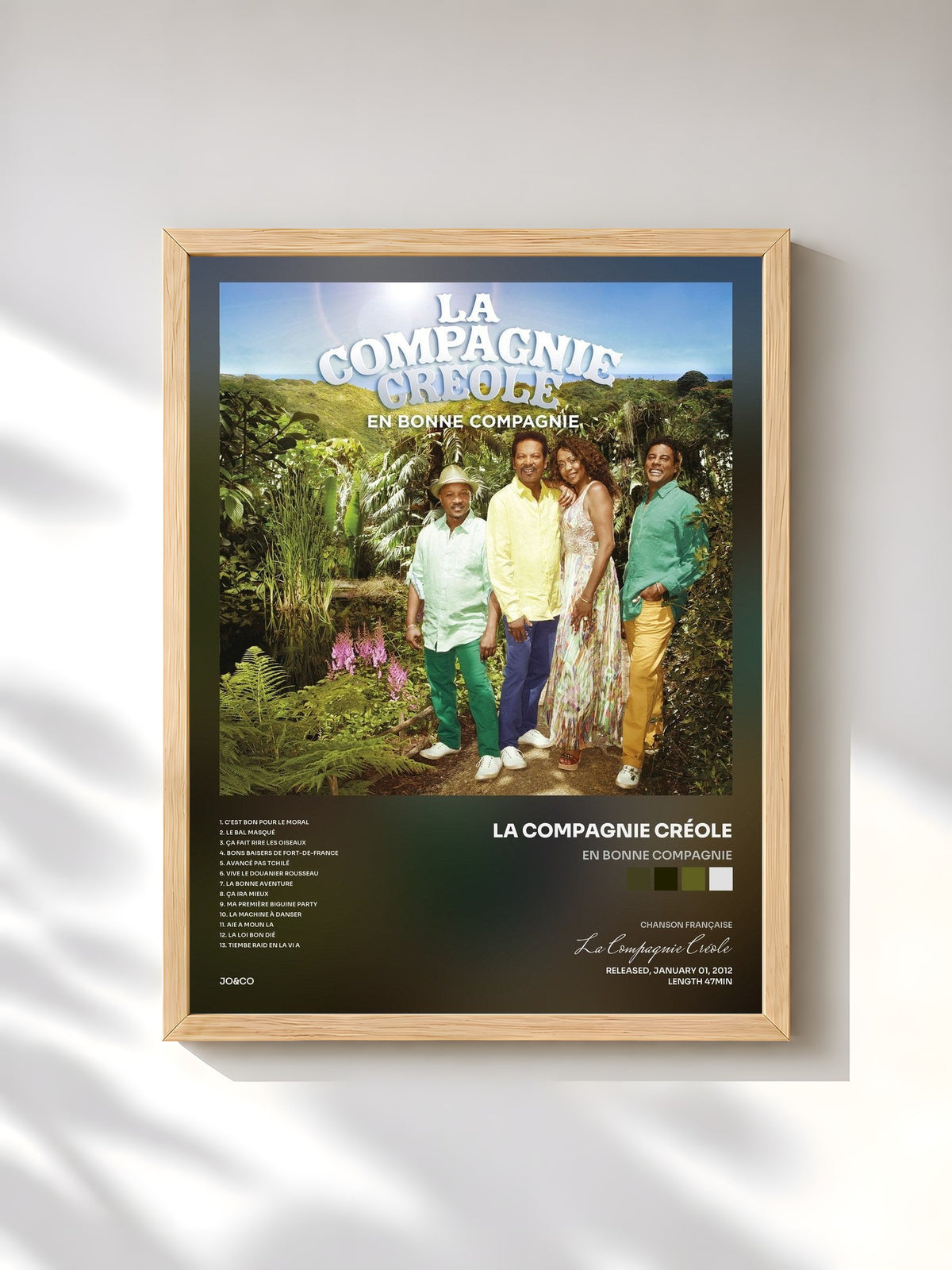 #bois Tableau de l'album En bonne compagnie de La Compagnie Créole, cadre en bois brut, imprimé et encadré en France
