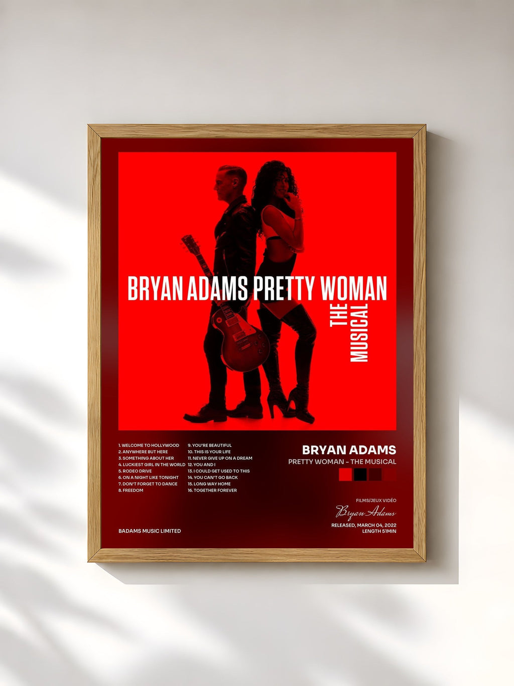 #bois Tableau de l'album Pretty Woman - The Musical de Bryan Adams, cadre en bois brut, imprimé et encadré en France