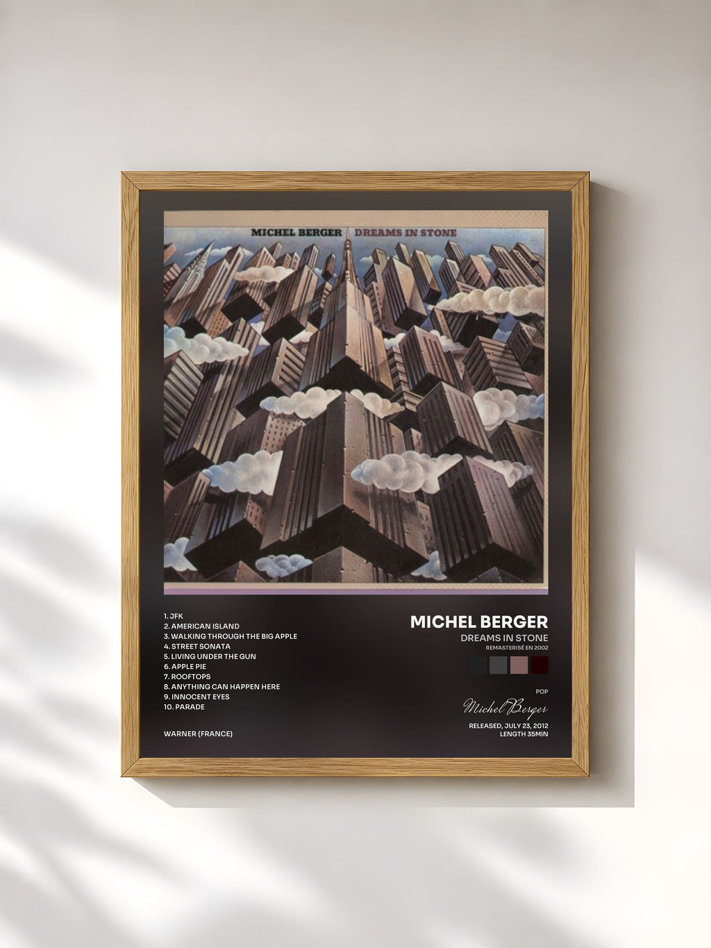 #bois Tableau de l'album Dreams in Stone (Remasterisé en 2002) de Michel Berger, cadre en bois brut, imprimé et encadré en France