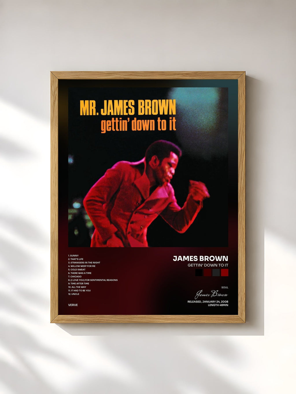 #bois Tableau de l'album Gettin' Down To It de James Brown, cadre en bois brut, imprimé et encadré en France