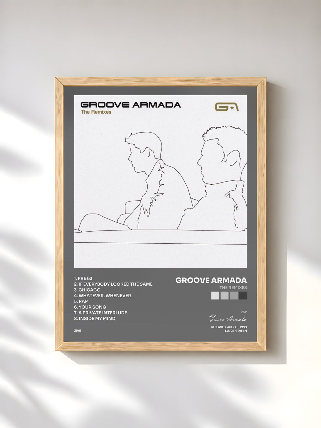 #bois Tableau de l'album The Remixes de Groove Armada, cadre en bois brut, imprimé et encadré en France