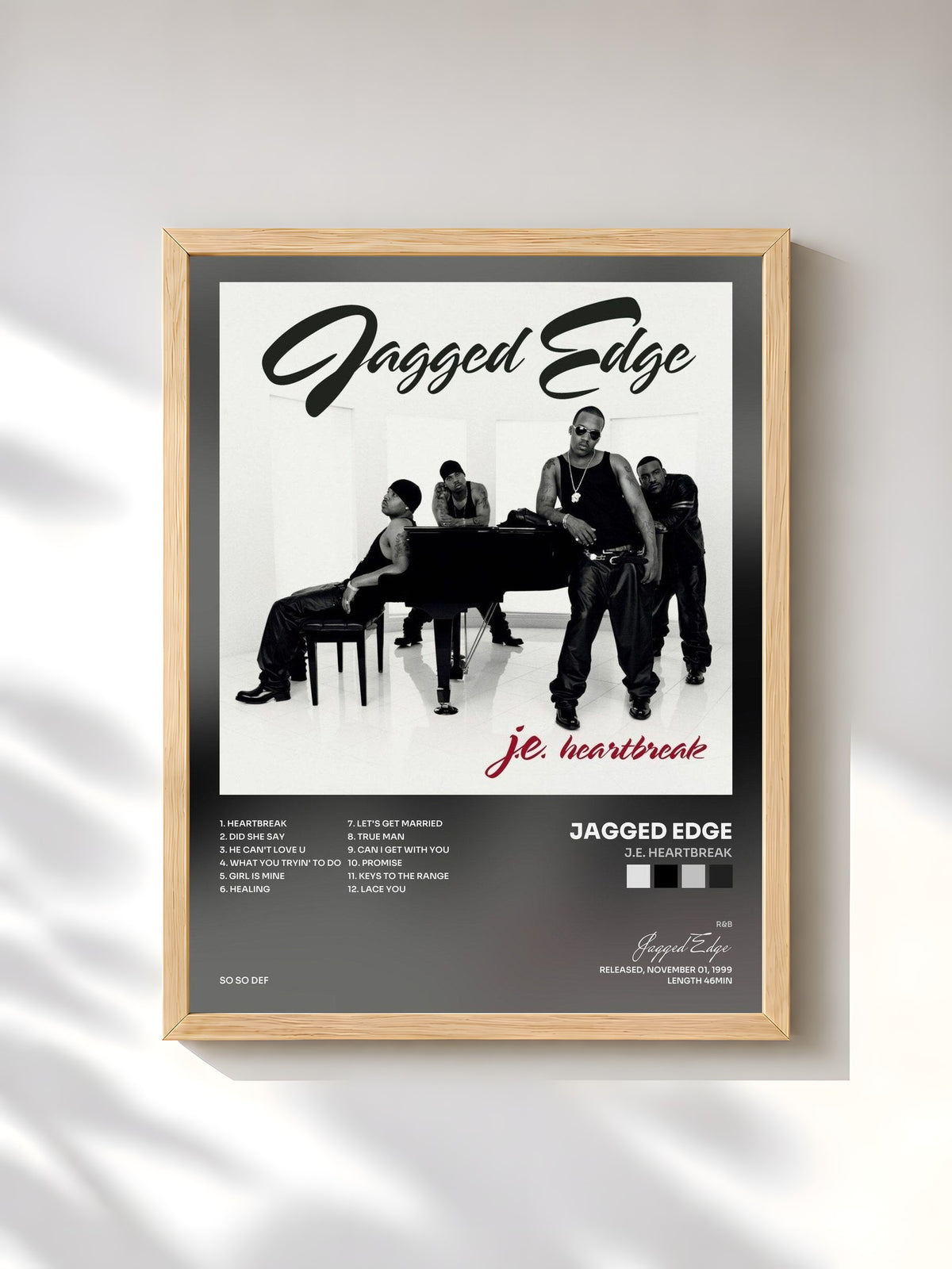 #bois Tableau de l'album J.E. Heartbreak de Jagged Edge, cadre en bois brut, imprimé et encadré en France
