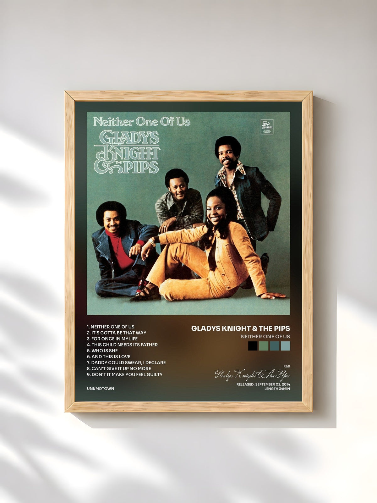 #bois Tableau de l'album Neither One Of Us de Gladys Knight & The Pips, cadre en bois brut, imprimé et encadré en France