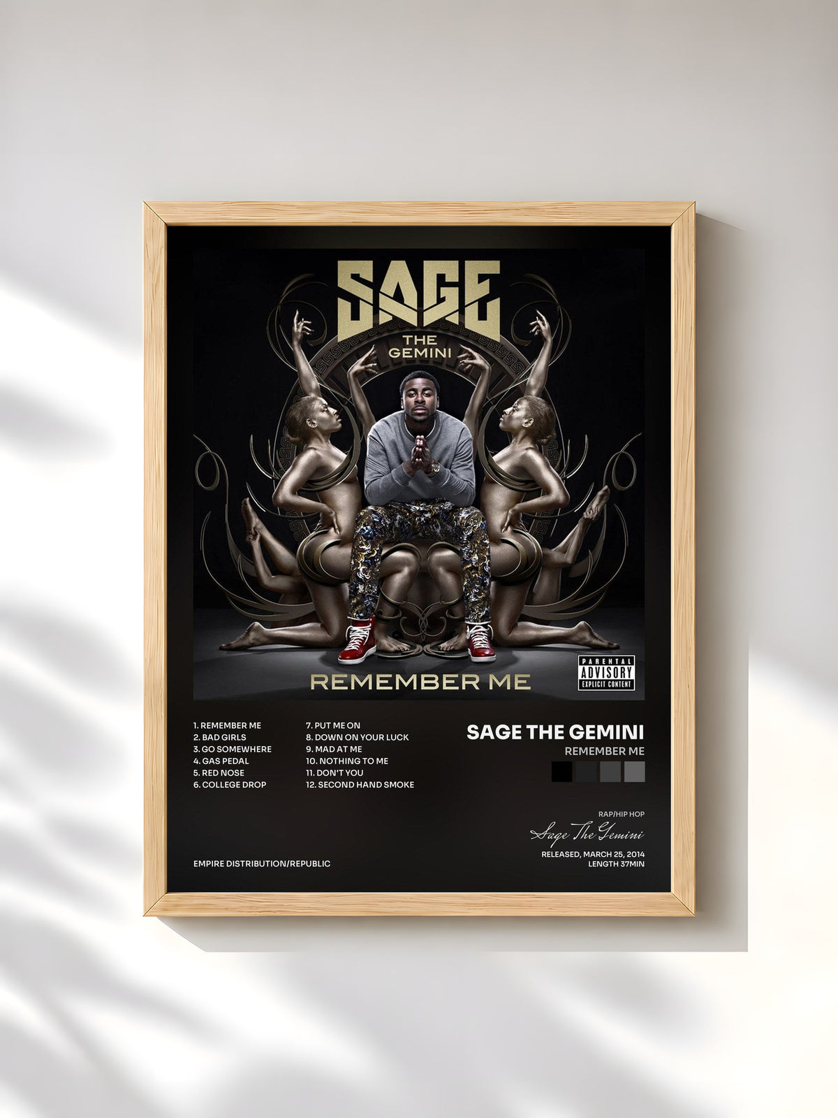 #bois Tableau de l'album Remember Me de Sage The Gemini, cadre en bois brut, imprimé et encadré en France