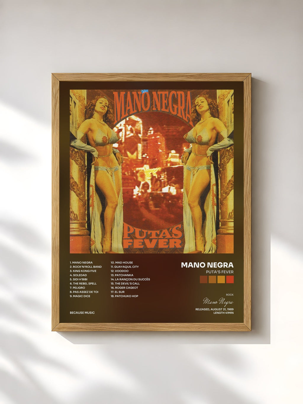 #bois Tableau de l'album Puta's Fever de Mano Negra, cadre en bois brut, imprimé et encadré en France