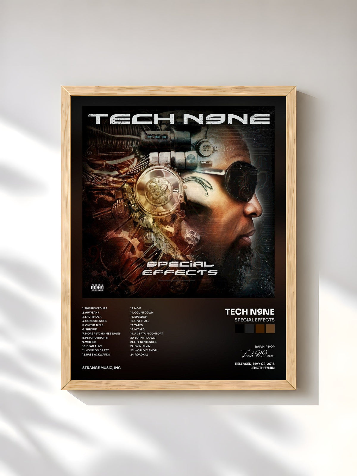 #bois Tableau de l'album Special Effects de Tech N9ne, cadre en bois brut, imprimé et encadré en France