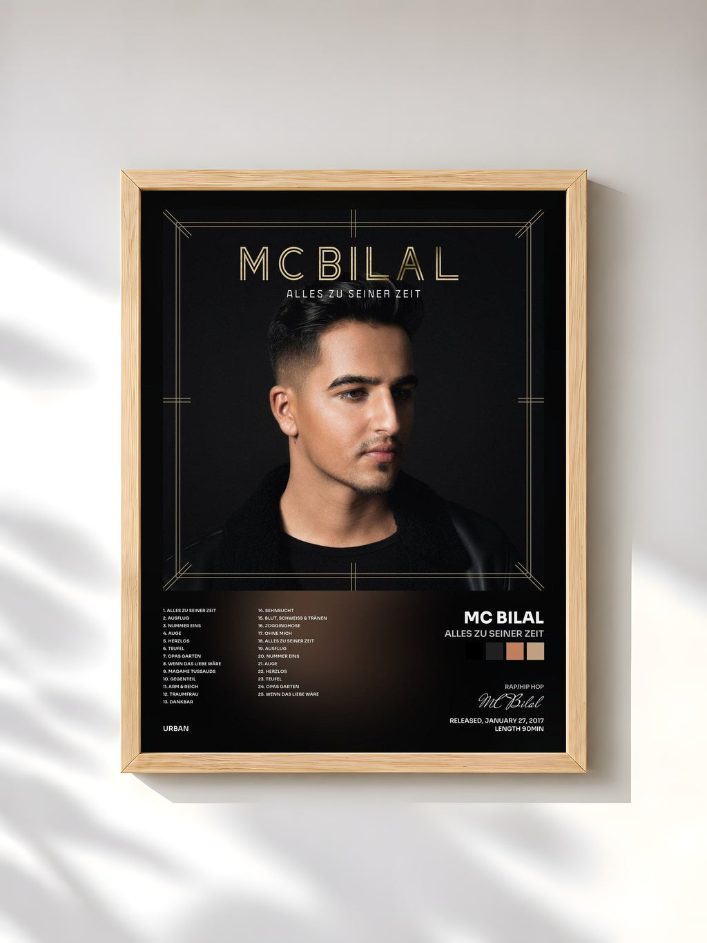 #bois Tableau de l'album Alles zu seiner Zeit de MC Bilal, cadre en bois brut, imprimé et encadré en France