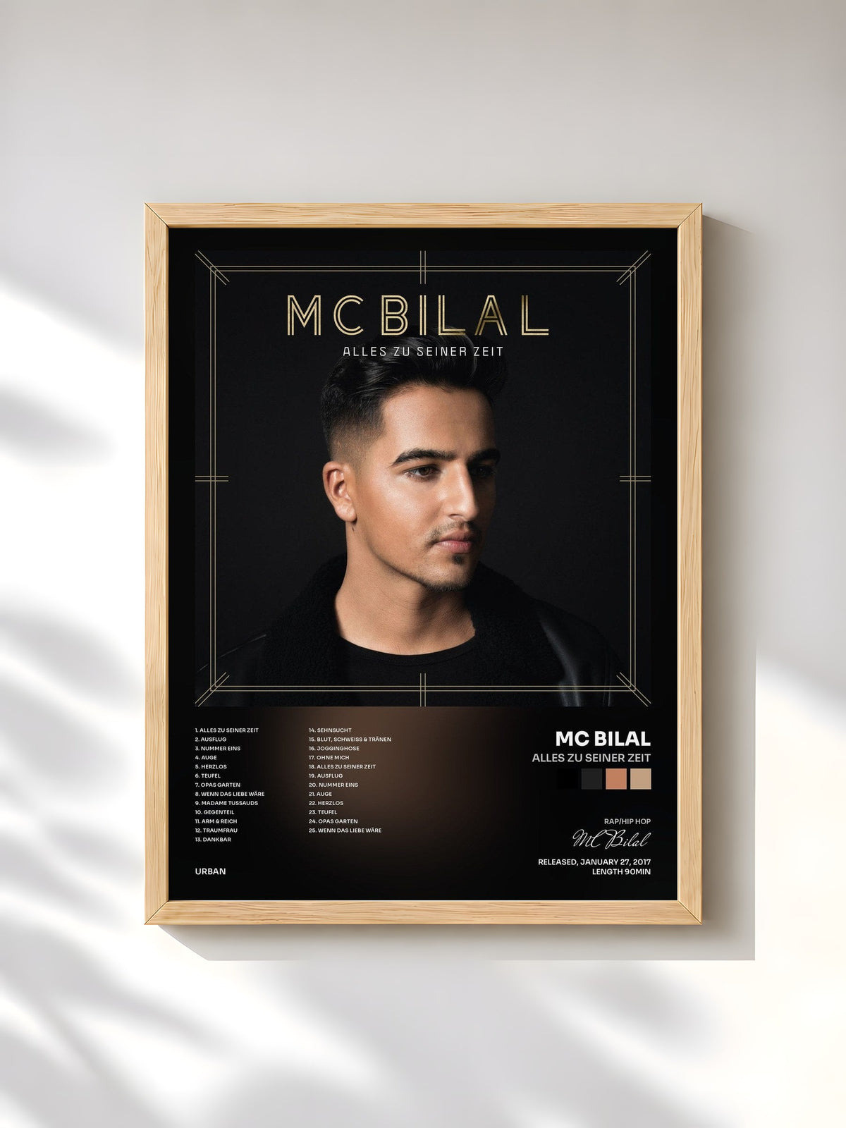 #bois Tableau de l'album Alles zu seiner Zeit de MC Bilal, cadre en bois brut, imprimé et encadré en France