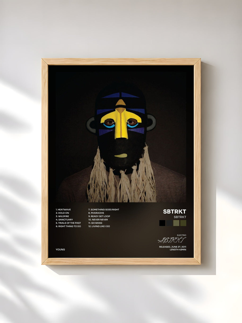 #bois Tableau de l'album SBTRKT de SBTRKT, cadre en bois brut, imprimé et encadré en France