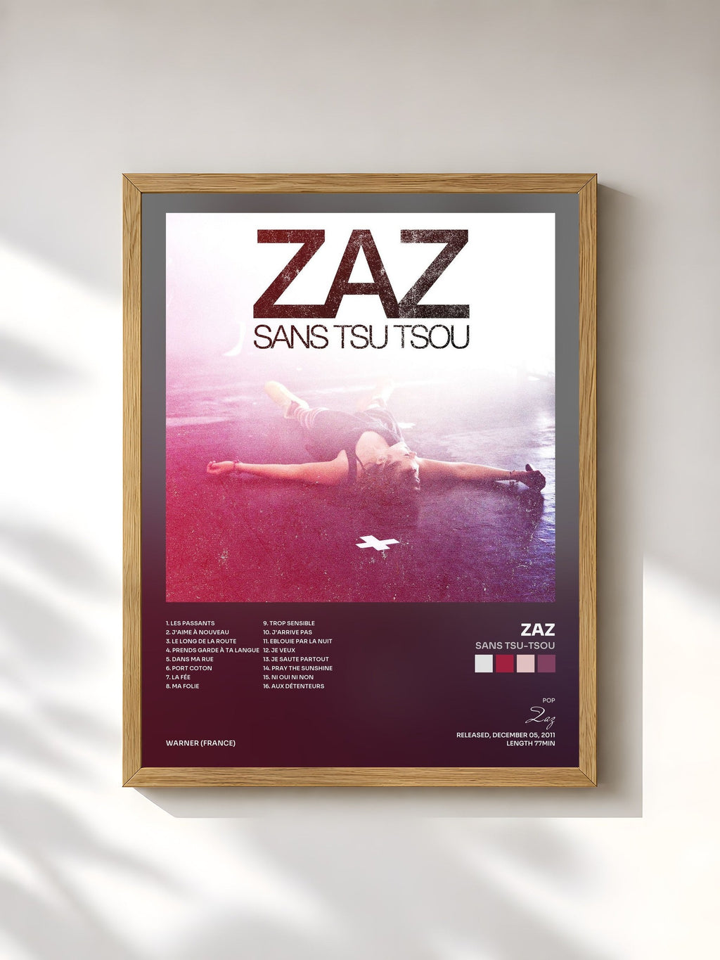 #bois Tableau de l'album Sans Tsu-Tsou de Zaz, cadre en bois brut, imprimé et encadré en France