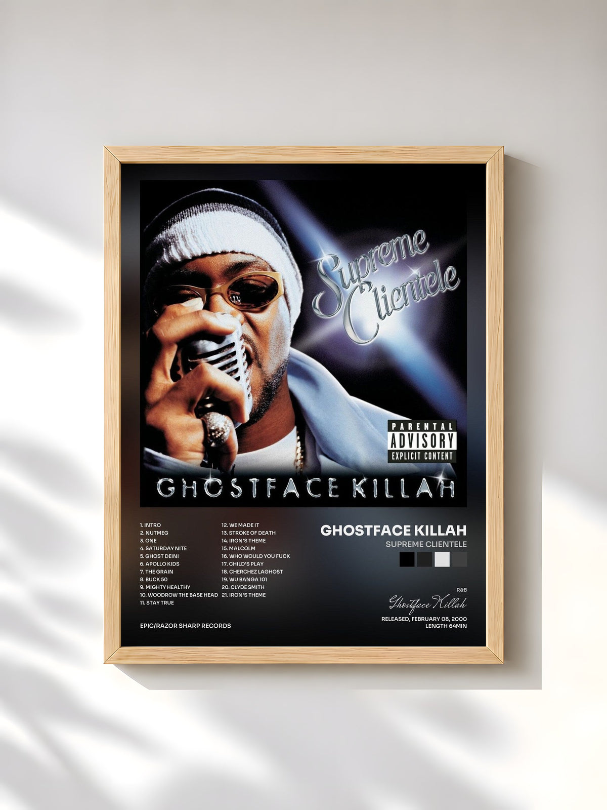 #bois Tableau de l'album Supreme Clientele de Ghostface Killah, cadre en bois brut, imprimé et encadré en France