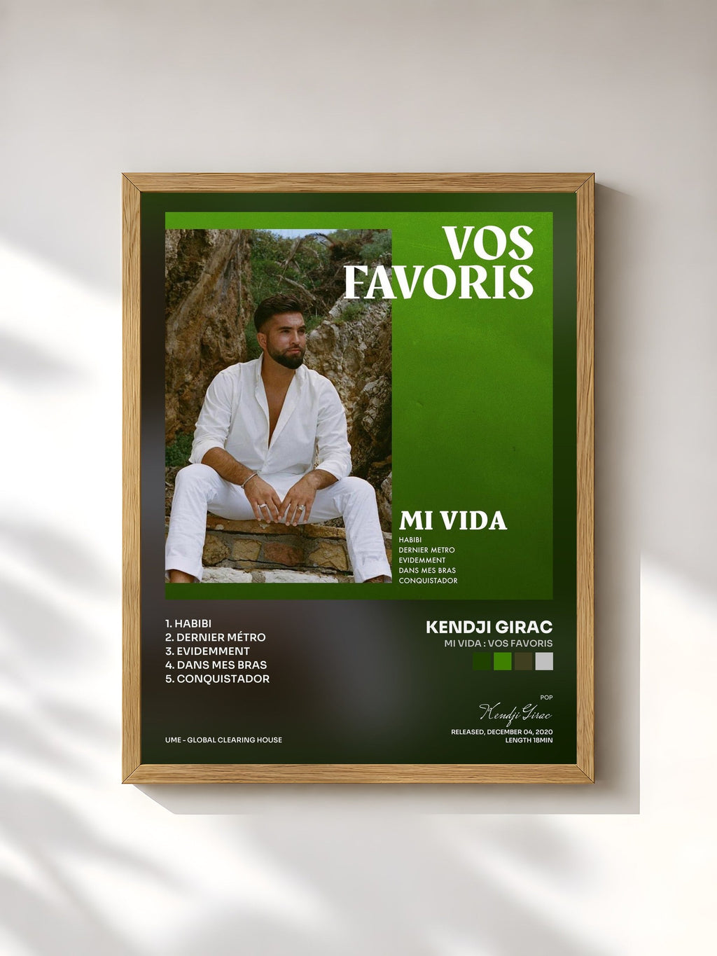 #bois Tableau de l'album Mi vida : Vos favoris de Kendji Girac, cadre en bois brut, imprimé et encadré en France