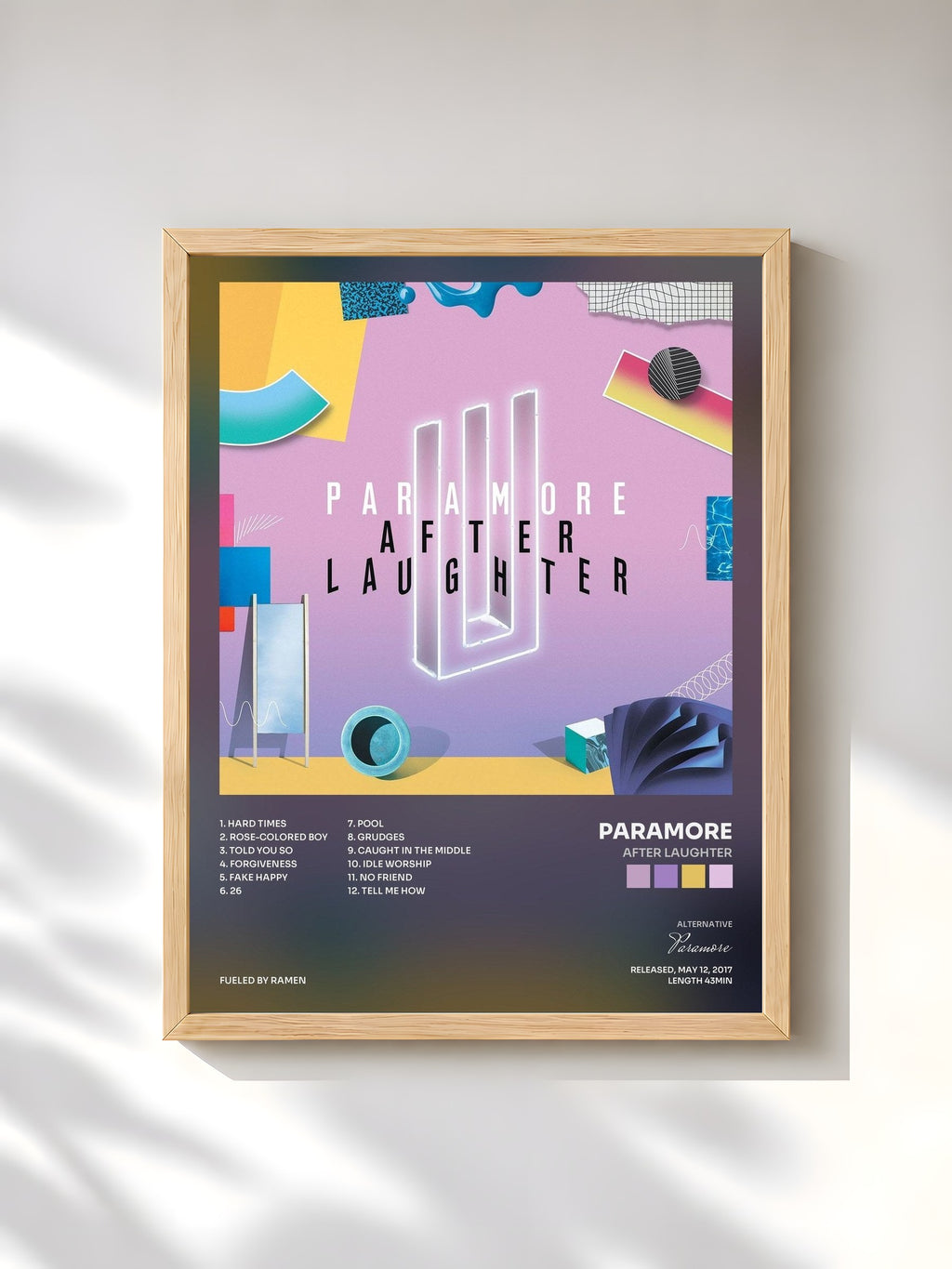 #bois Tableau de l'album After Laughter de Paramore, cadre en bois brut, imprimé et encadré en France