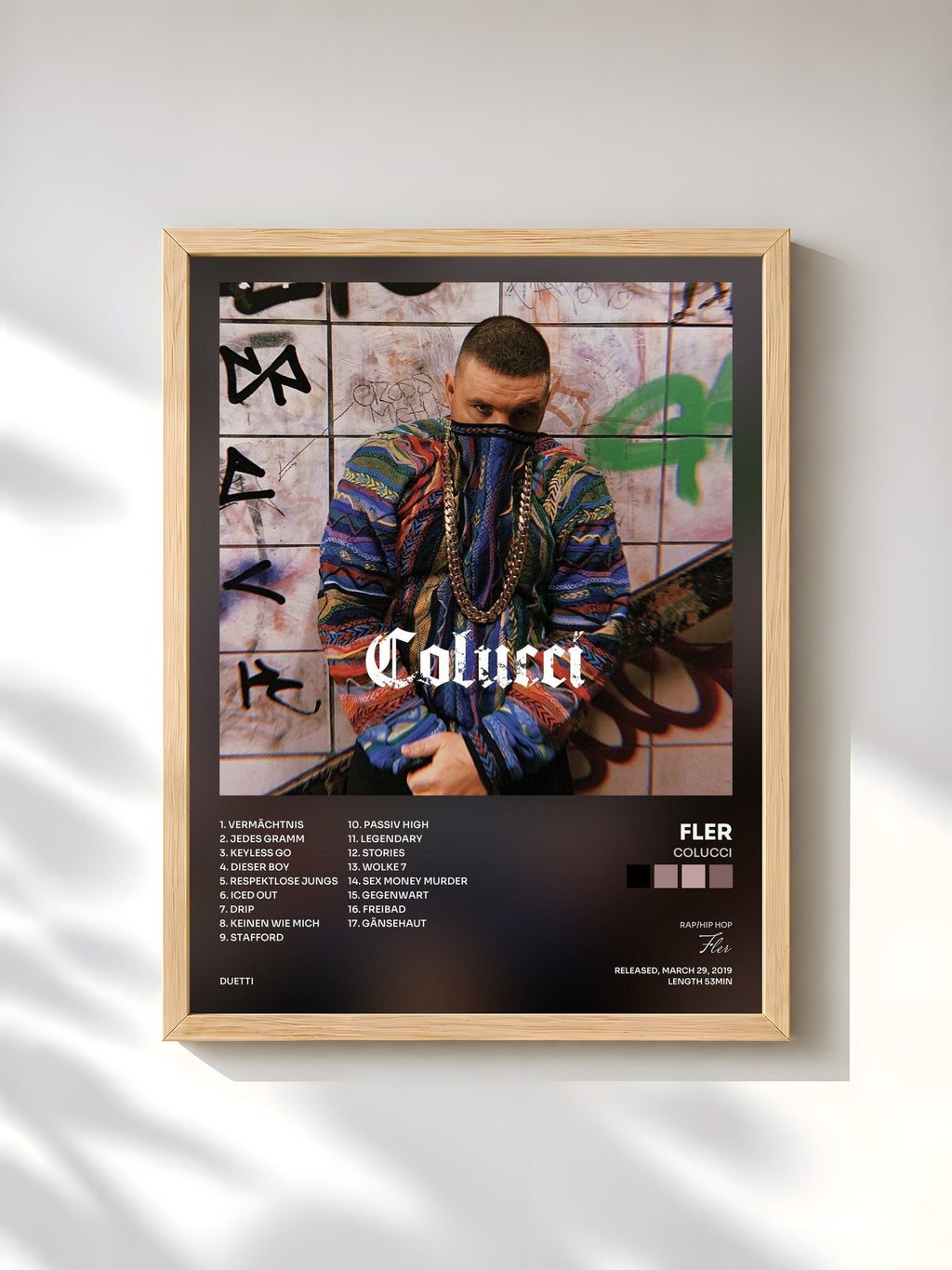 #bois Tableau de l'album Colucci de Fler, cadre en bois brut, imprimé et encadré en France