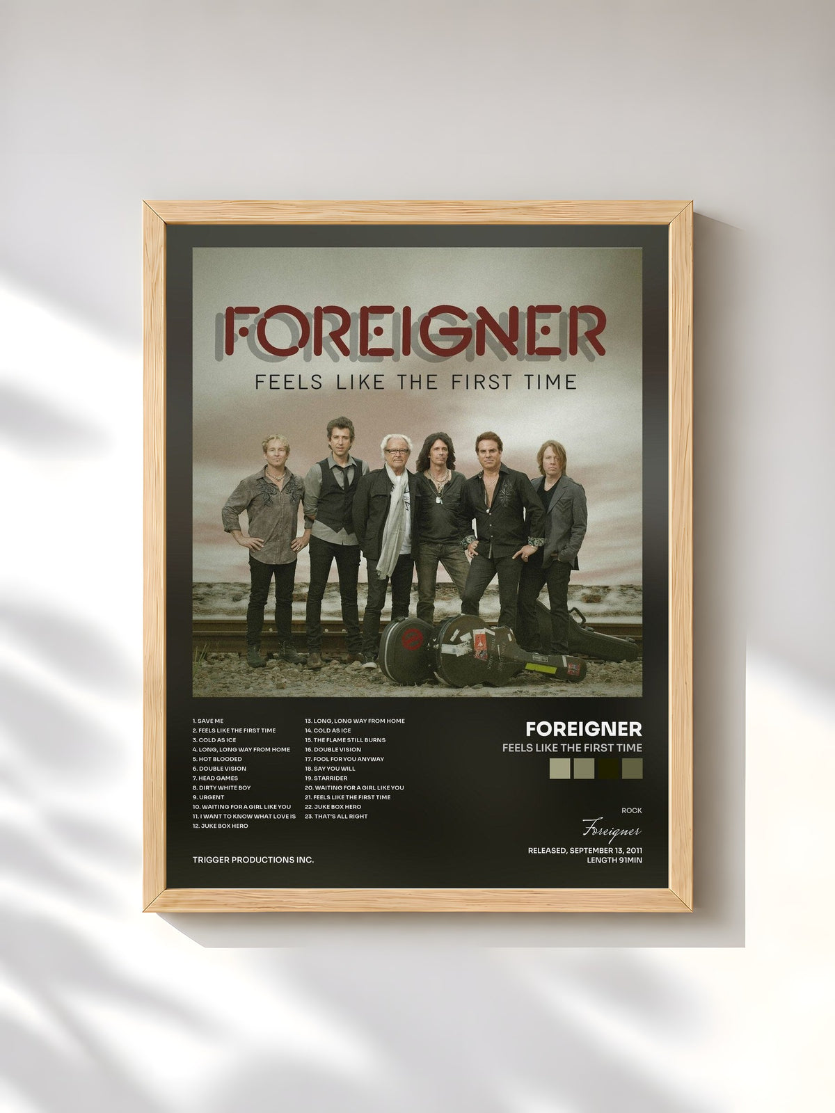 #bois Tableau de l'album Feels Like The First Time de Foreigner, cadre en bois brut, imprimé et encadré en France
