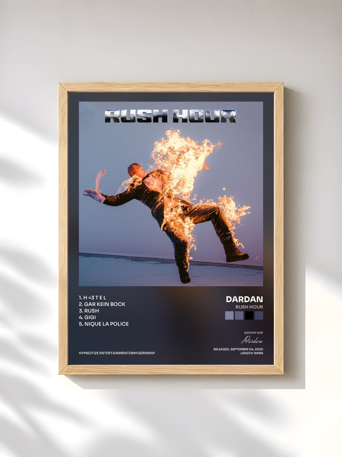#bois Tableau de l'album Rush Hour de Dardan, cadre en bois brut, imprimé et encadré en France