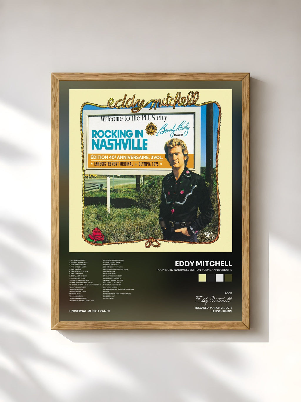 #bois Tableau de l'album Rocking In Nashville Edition 40ème Anniversaire de Eddy Mitchell, cadre en bois brut, imprimé et encadré en France