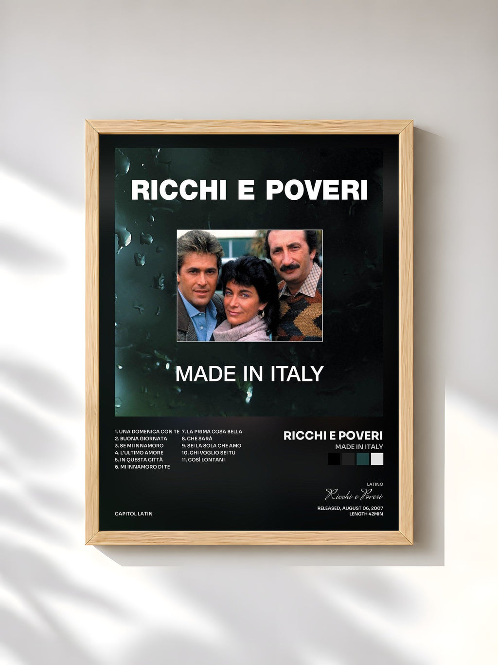 #bois Tableau de l'album Made In Italy de Ricchi e Poveri, cadre en bois brut, imprimé et encadré en France