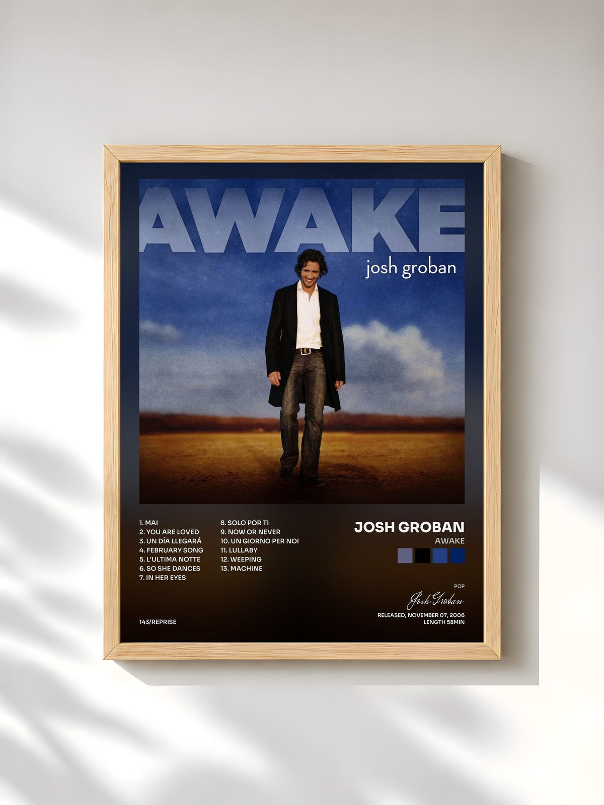 #bois Tableau de l'album Awake de Josh Groban, cadre en bois brut, imprimé et encadré en France