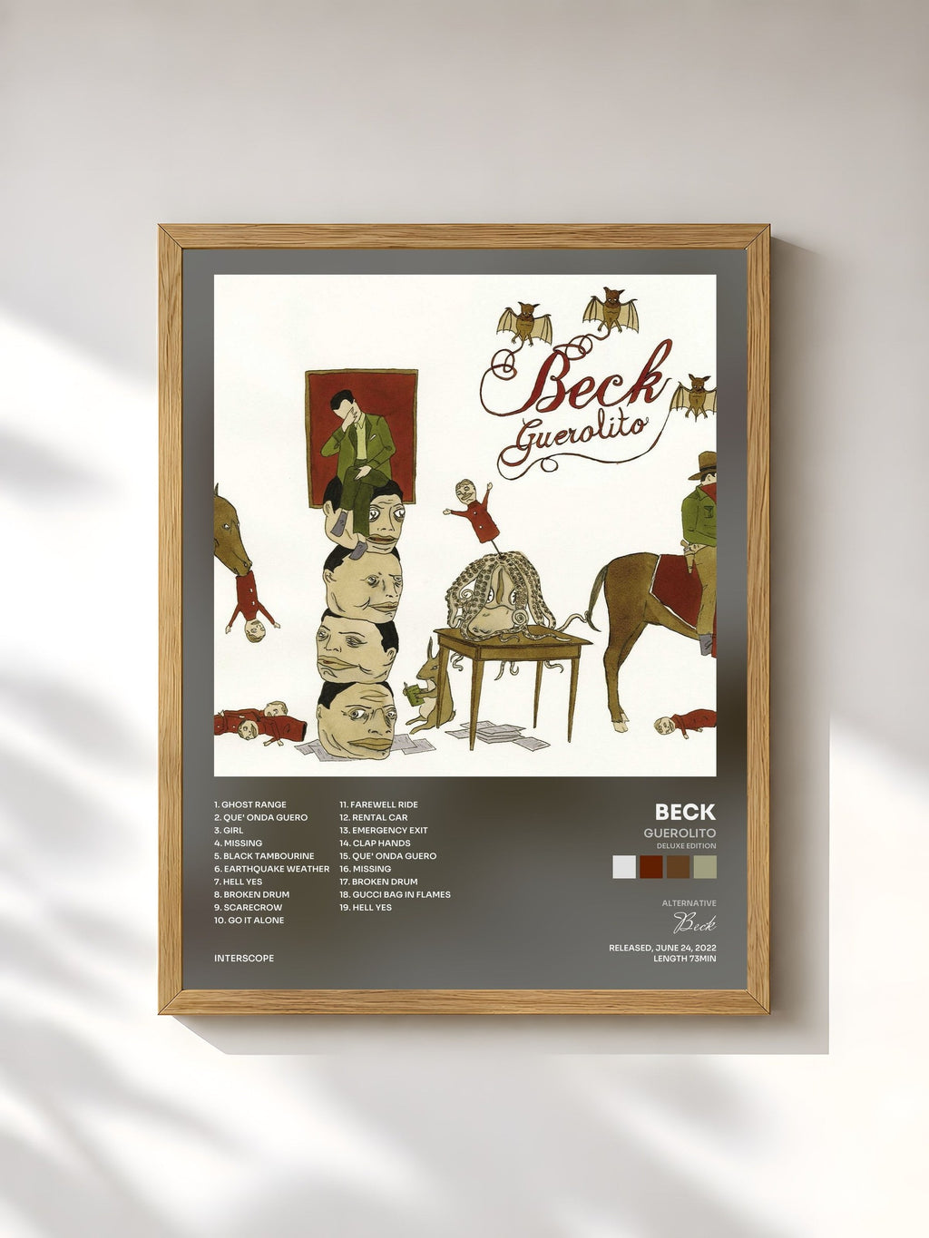 #bois Tableau de l'album Guerolito (Deluxe Edition) de Beck, cadre en bois brut, imprimé et encadré en France