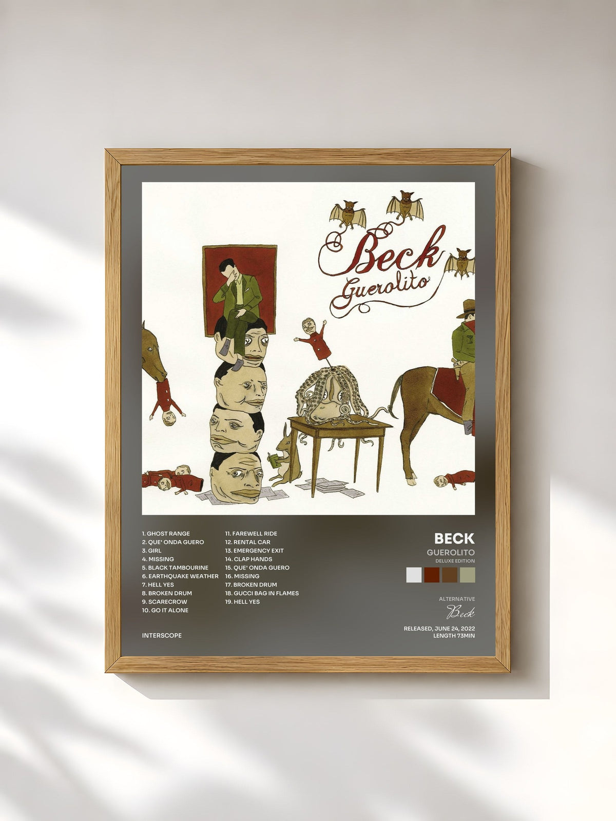 #bois Tableau de l'album Guerolito (Deluxe Edition) de Beck, cadre en bois brut, imprimé et encadré en France