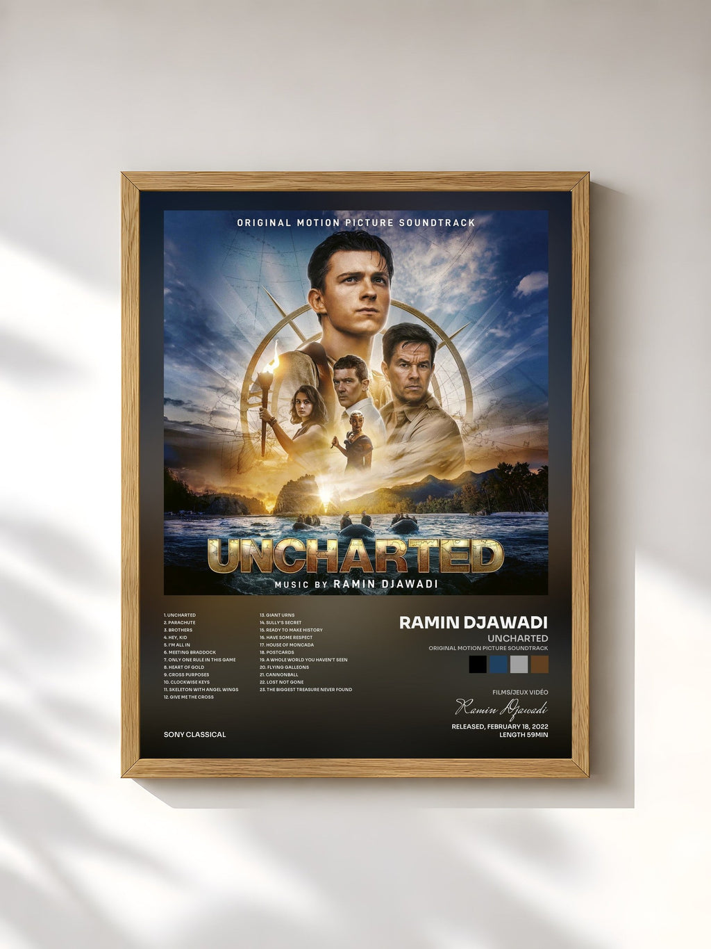 #bois Tableau de l'album Uncharted (Original Motion Picture Soundtrack) de Ramin Djawadi, cadre en bois brut, imprimé et encadré en France