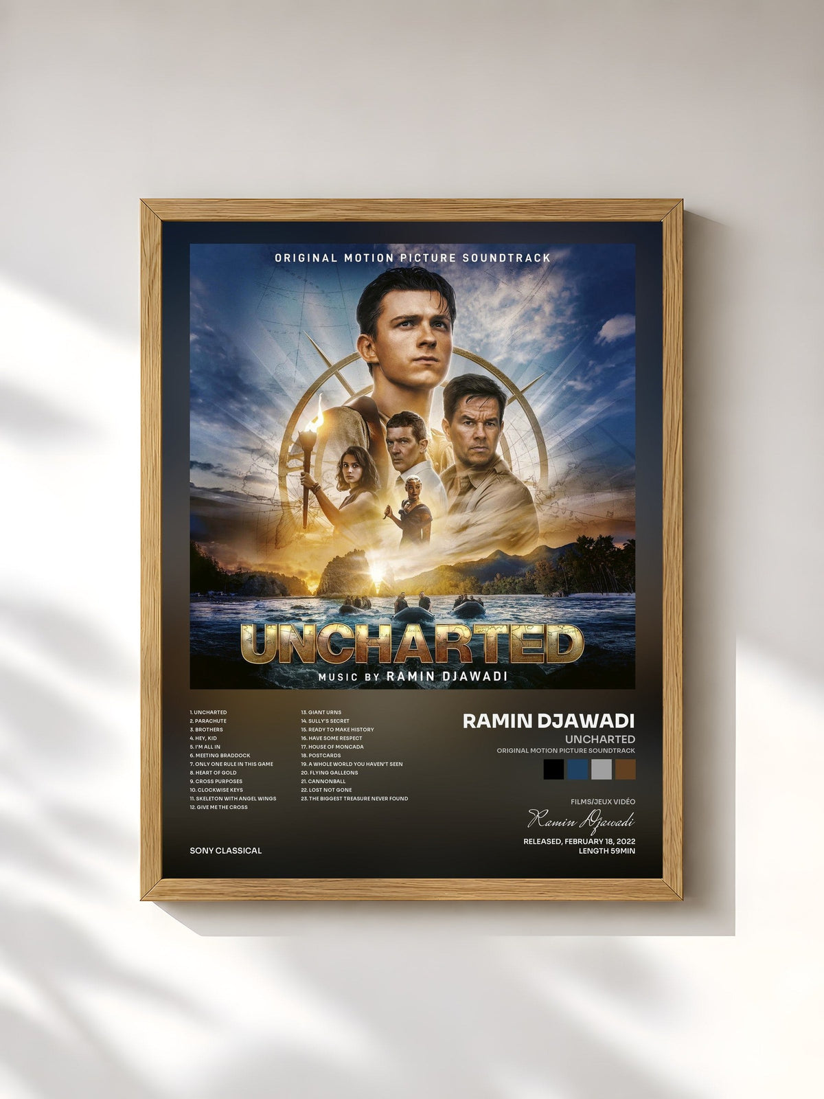 #bois Tableau de l'album Uncharted (Original Motion Picture Soundtrack) de Ramin Djawadi, cadre en bois brut, imprimé et encadré en France