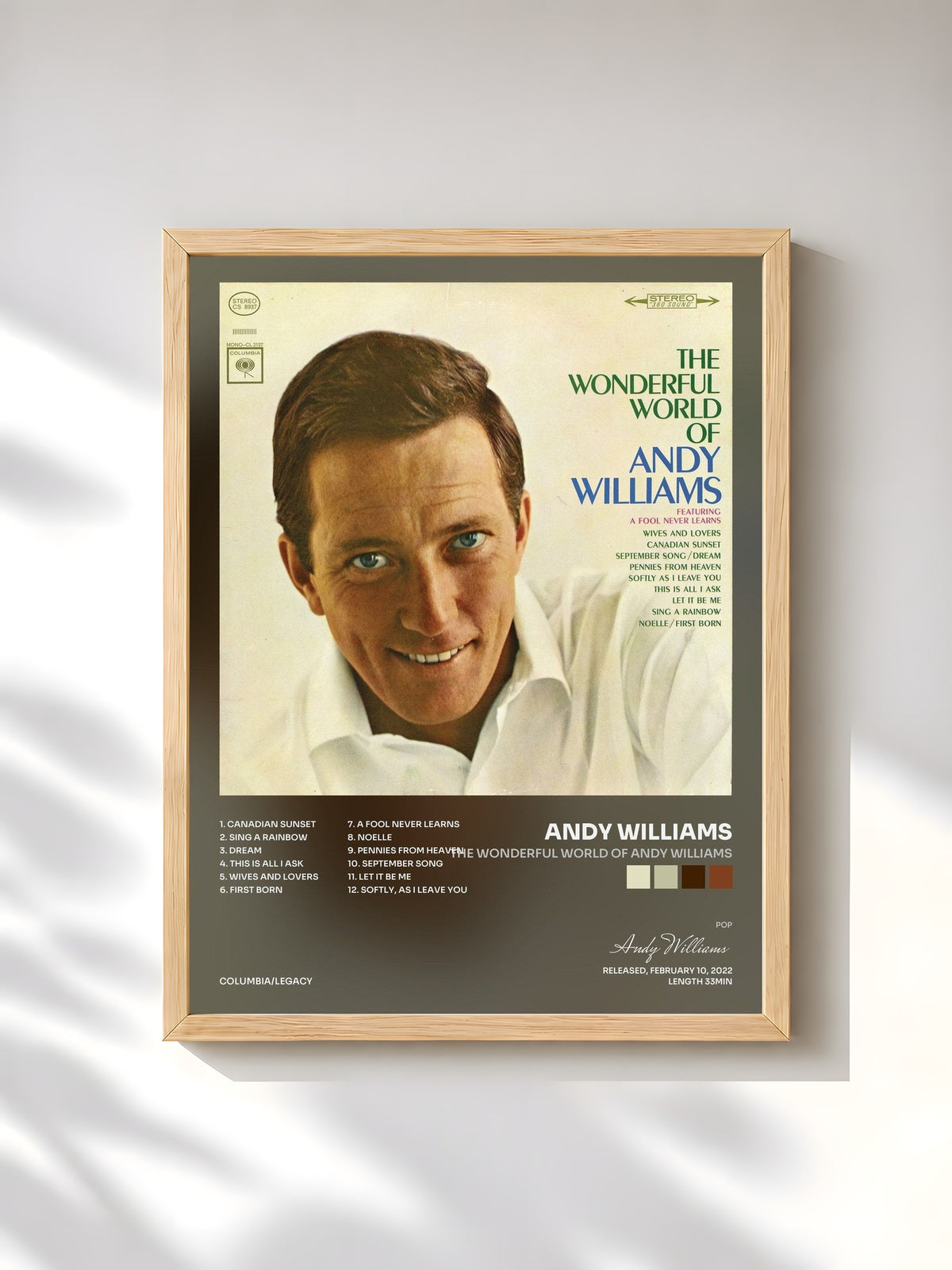 #bois Tableau de l'album The Wonderful World of Andy Williams de Andy Williams, cadre en bois brut, imprimé et encadré en France