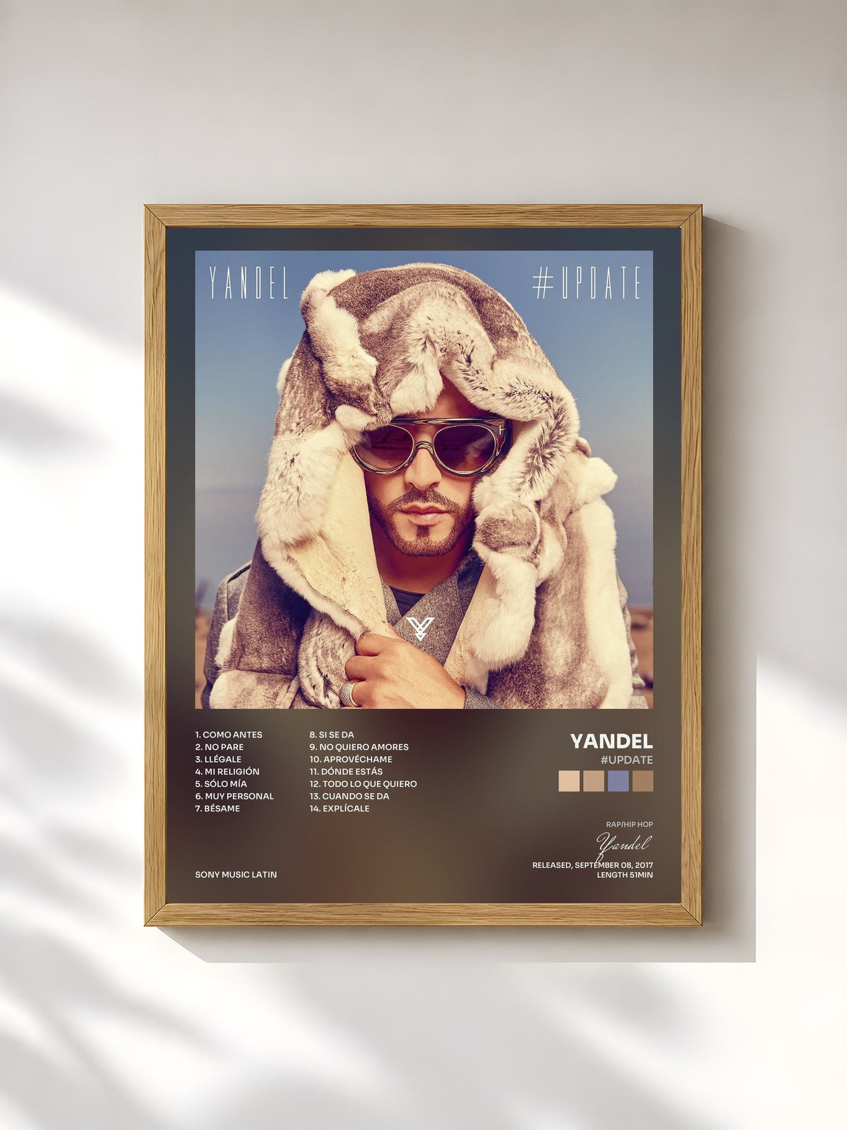 #bois Tableau de l'album #Update de Yandel, cadre en bois brut, imprimé et encadré en France