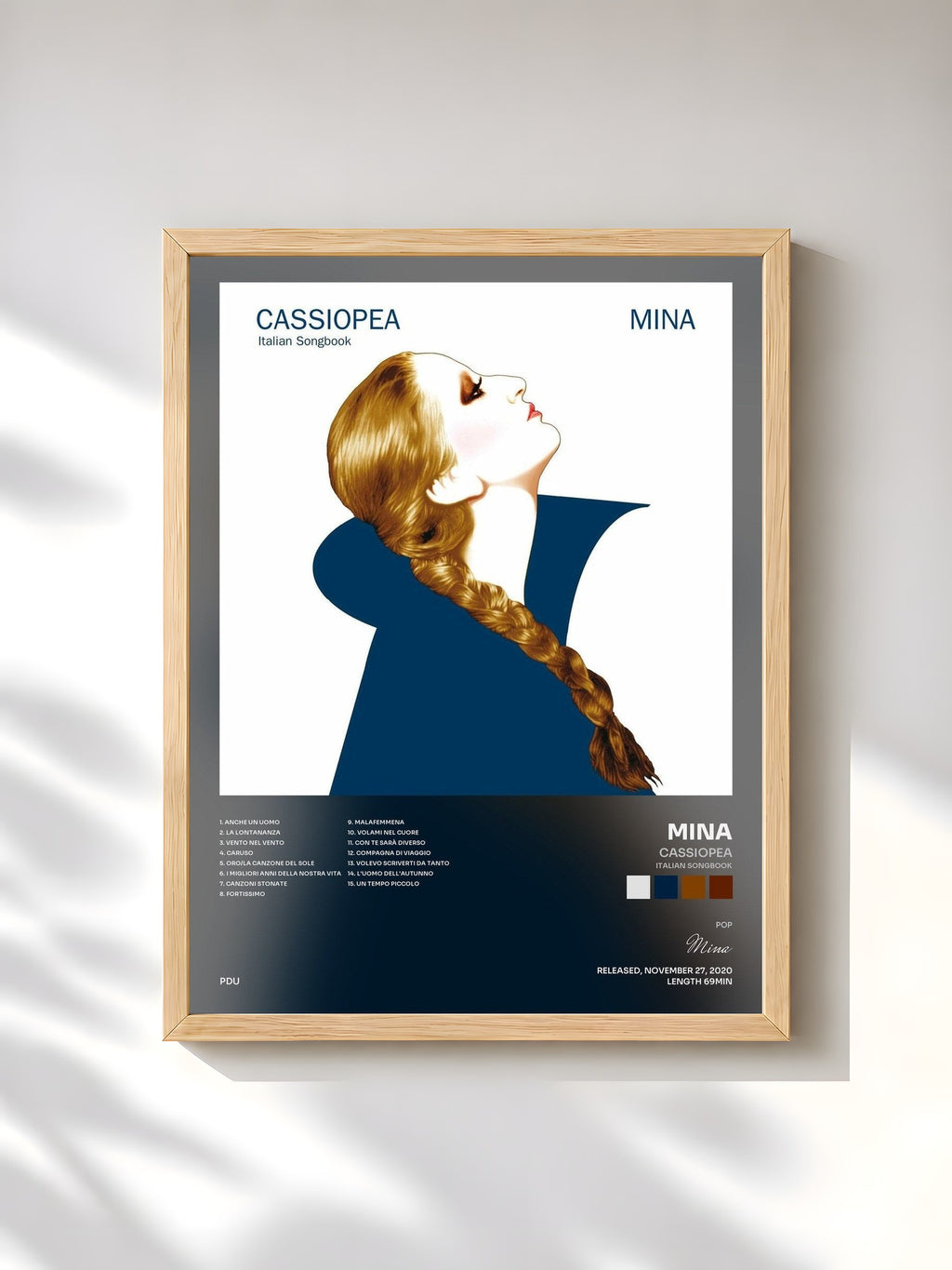 #bois Tableau de l'album Cassiopea (Italian Songbook) de Mina, cadre en bois brut, imprimé et encadré en France