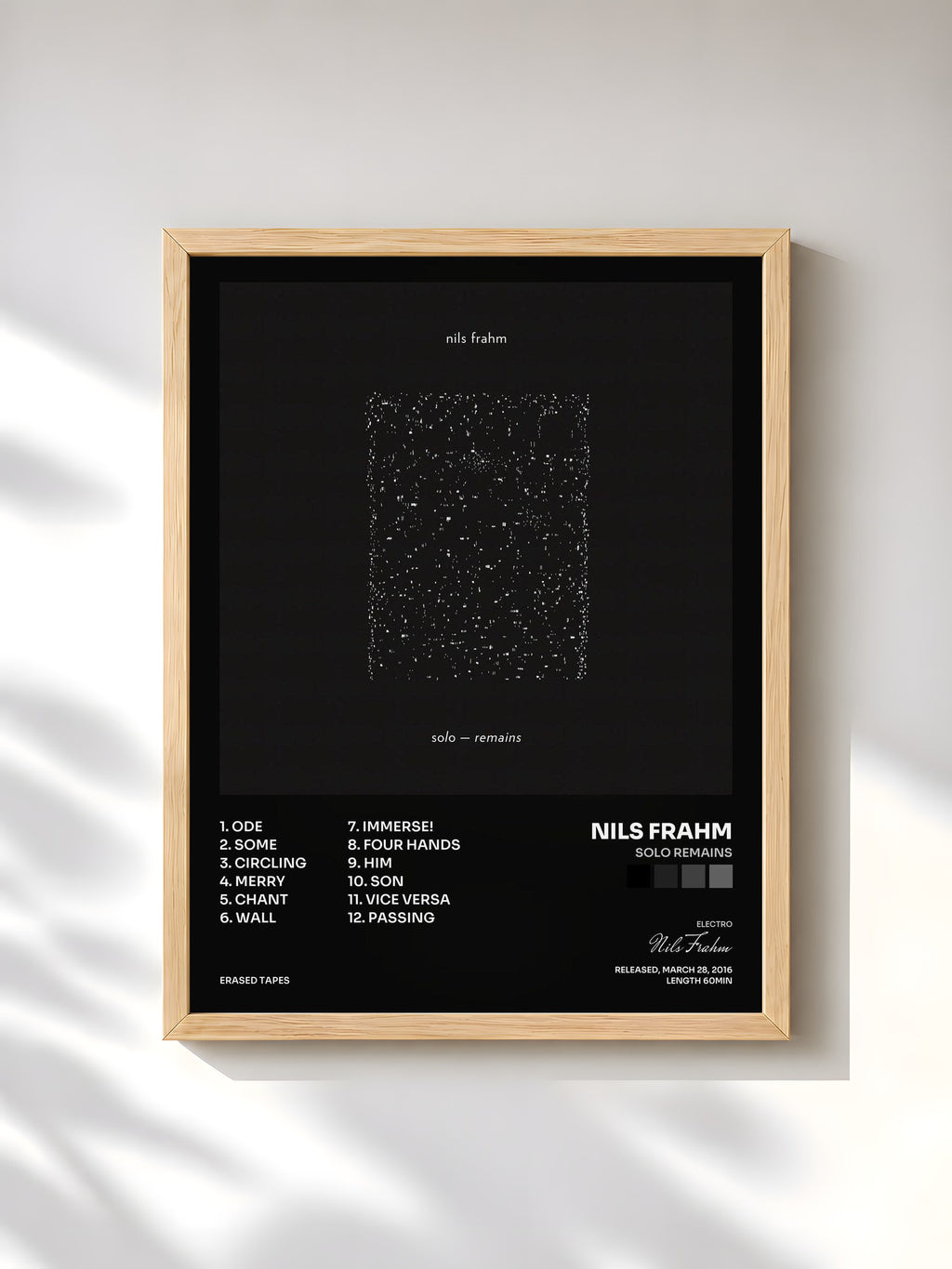 #bois Tableau de l'album Solo Remains de Nils Frahm, cadre en bois brut, imprimé et encadré en France