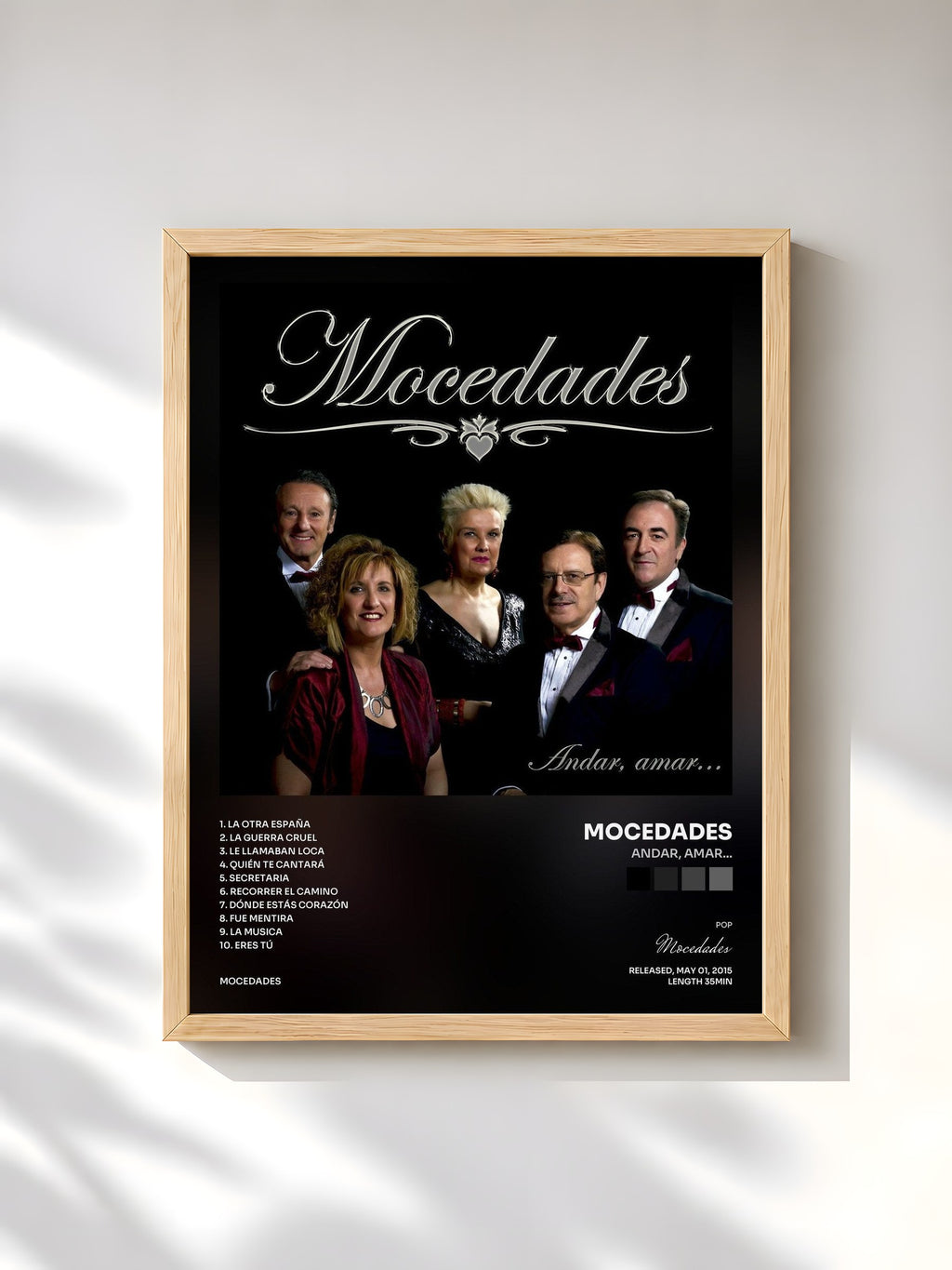 #bois Tableau de l'album Andar, Amar... de Mocedades, cadre en bois brut, imprimé et encadré en France
