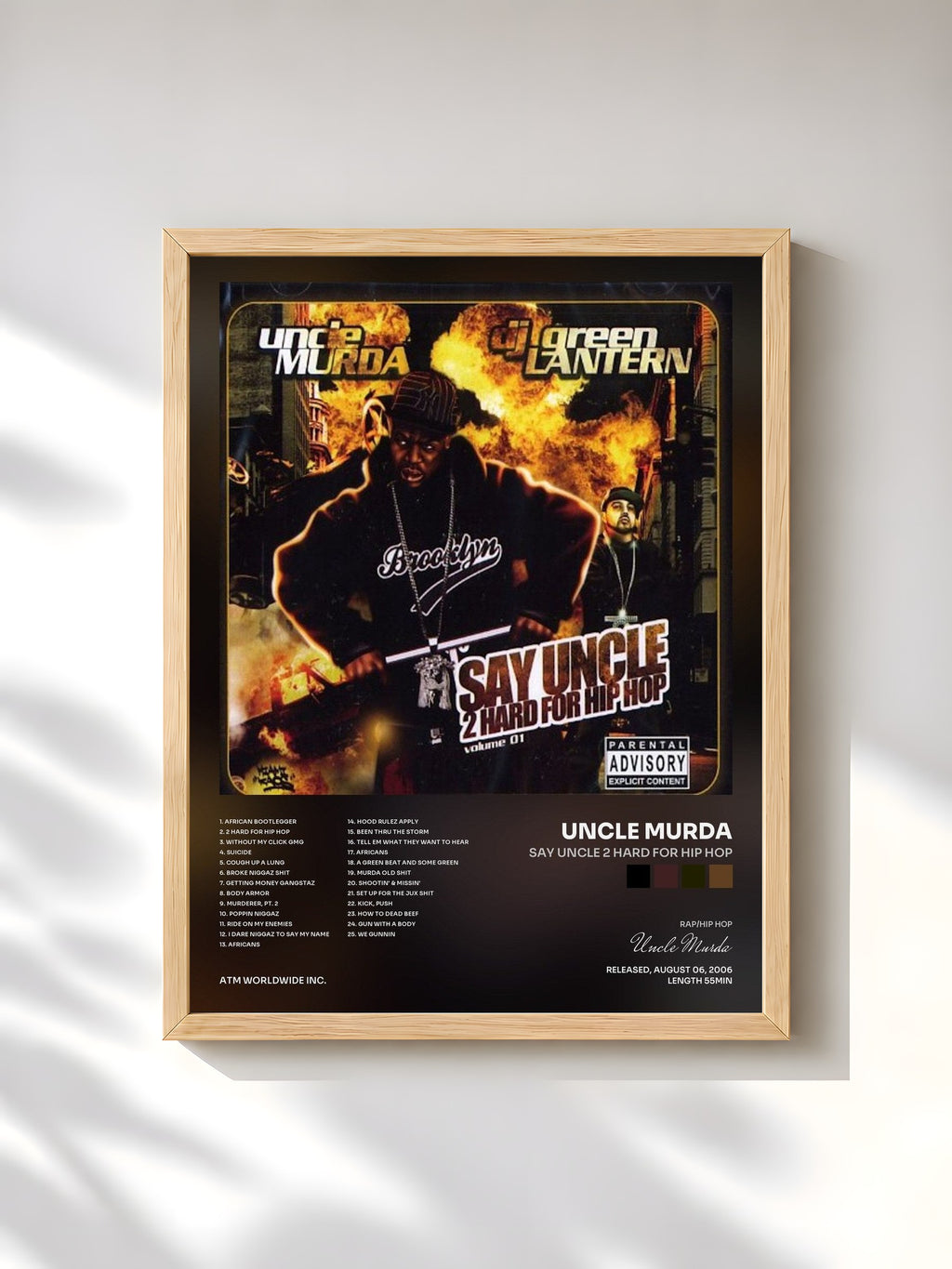 #bois Tableau de l'album Say Uncle 2 Hard for Hip Hop de Uncle Murda, cadre en bois brut, imprimé et encadré en France