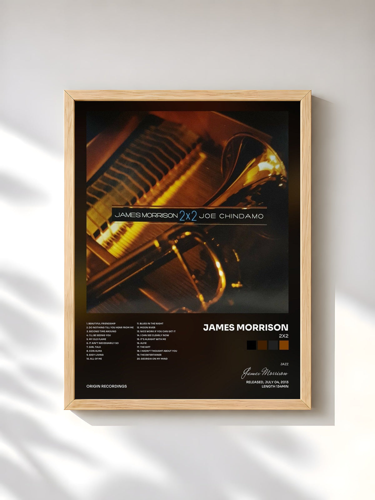 #bois Tableau de l'album 2x2 de James Morrison, cadre en bois brut, imprimé et encadré en France