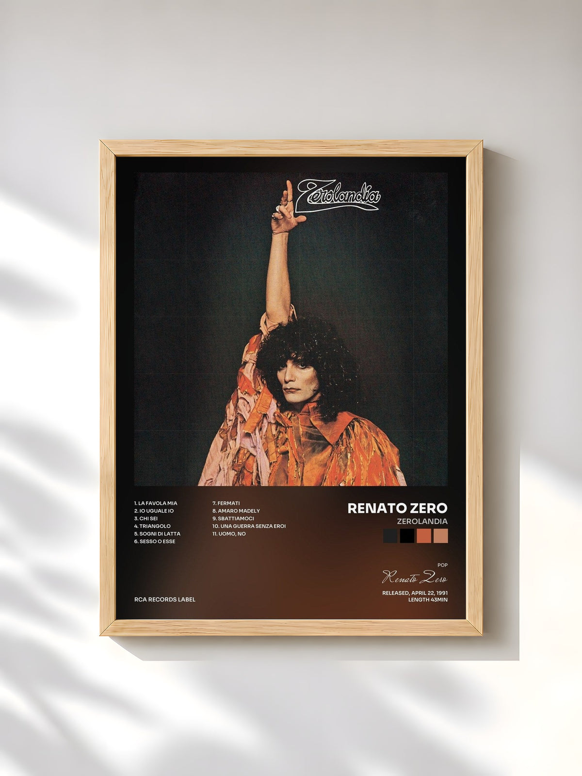 #bois Tableau de l'album Zerolandia de Renato Zero, cadre en bois brut, imprimé et encadré en France