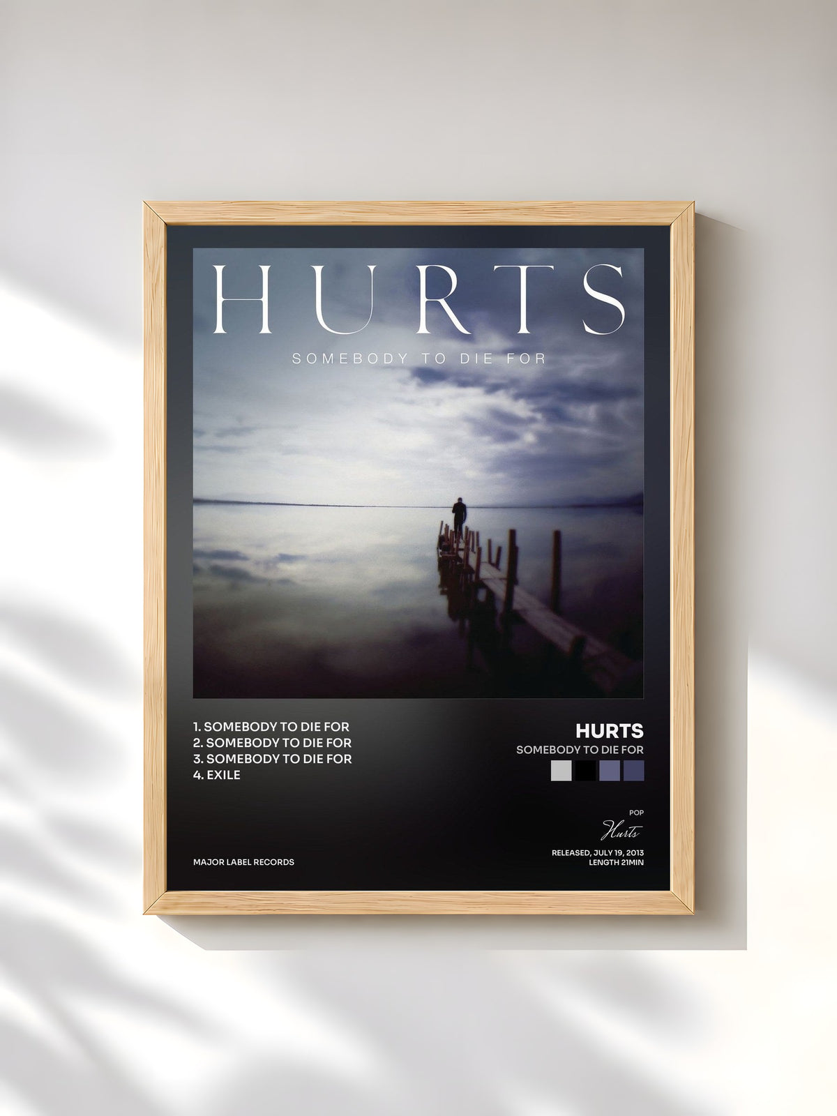 #bois Tableau de l'album Somebody to Die For de Hurts, cadre en bois brut, imprimé et encadré en France